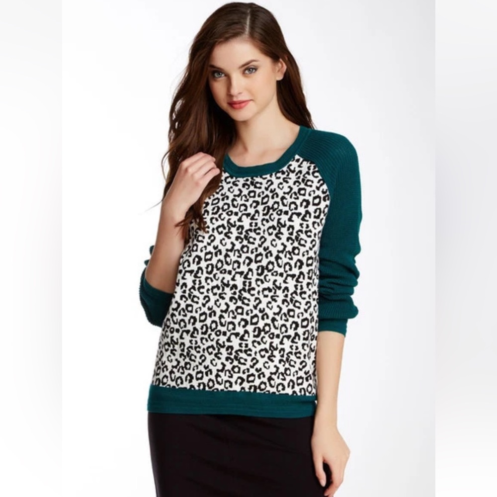 NWT Cut25 by Yigal Azrouel Leopard Colorblock Sweater Large Black White Green